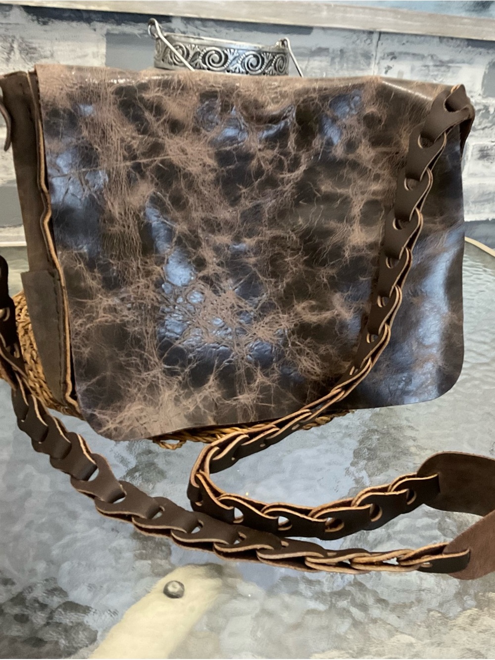 Bed Stu NWOT Distressed Dark Brown Leather Crossbody with Braided Strap